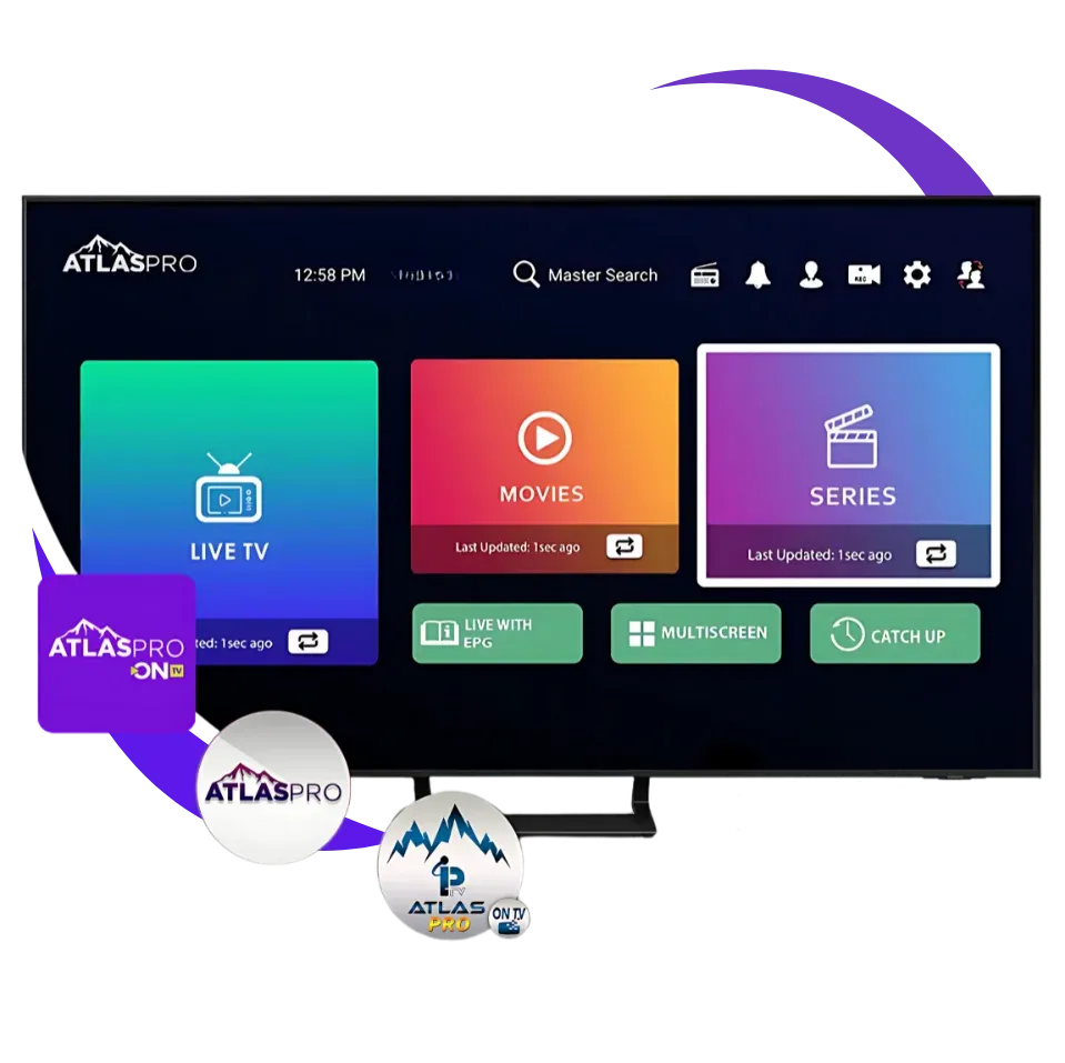 Atlas Pro ONTV sur une Smart TV dans un salon moderne